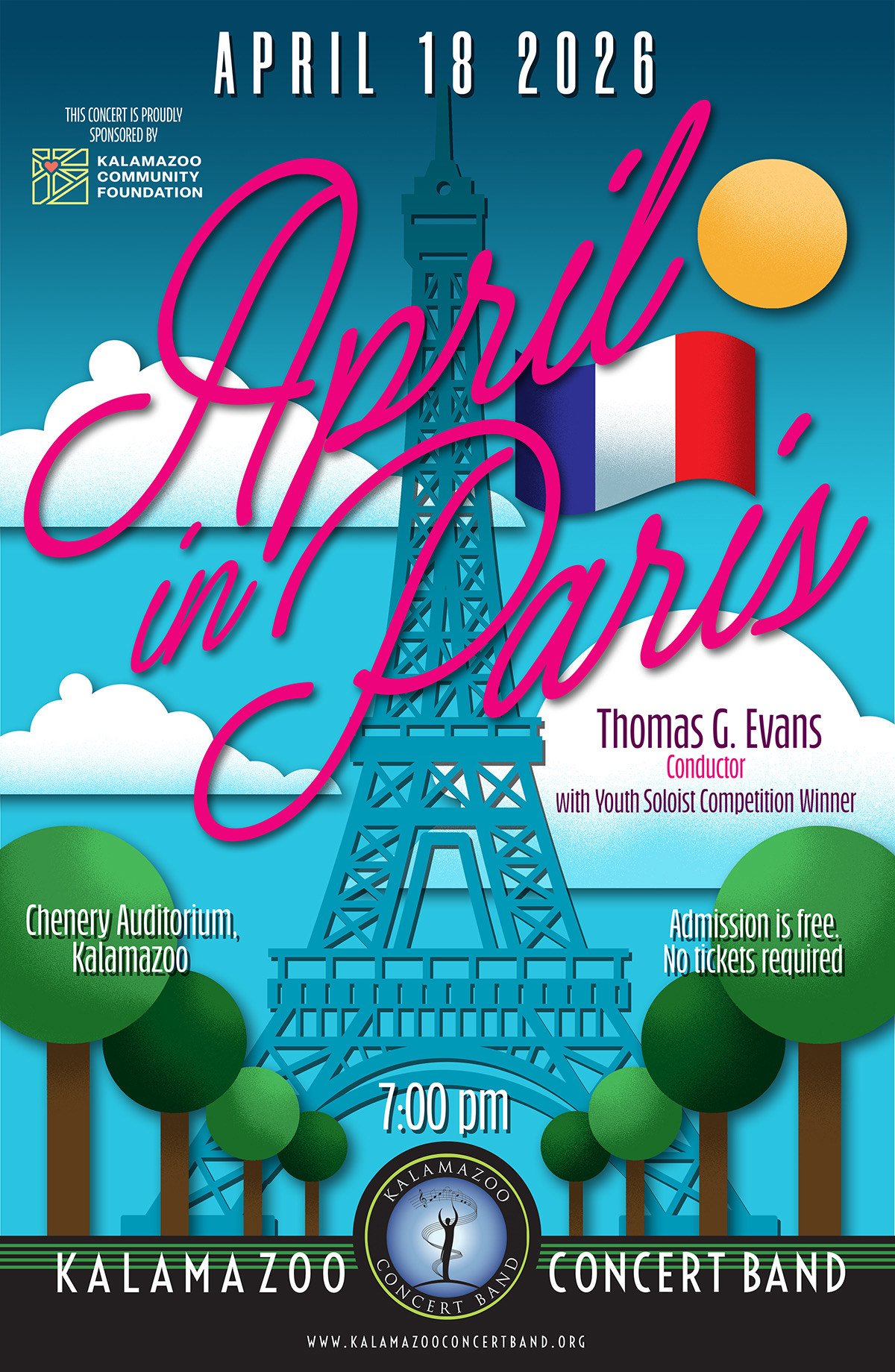 April in Paris Concert poster for Kalamazoo Concert Band